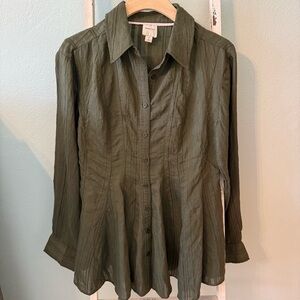 Maeve Waisted Buttondown Tunic Olive Green Shimmery Size M Women Anthropologie